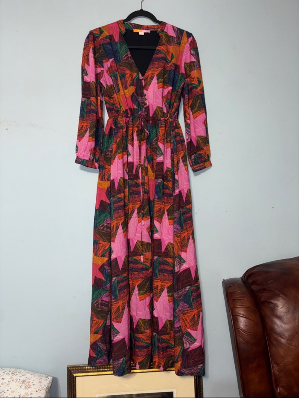 S Brixton Pink Multicolor luxury Festi Boho Dopamine Chic Star-Print Maxi Dress